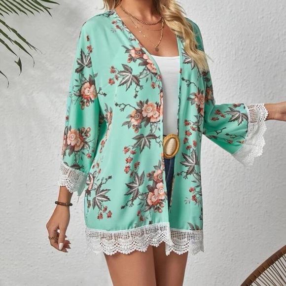 🔥LAST DAY🔥Spring Floral Lace Trimmed Kimono - Picture 4 of 5